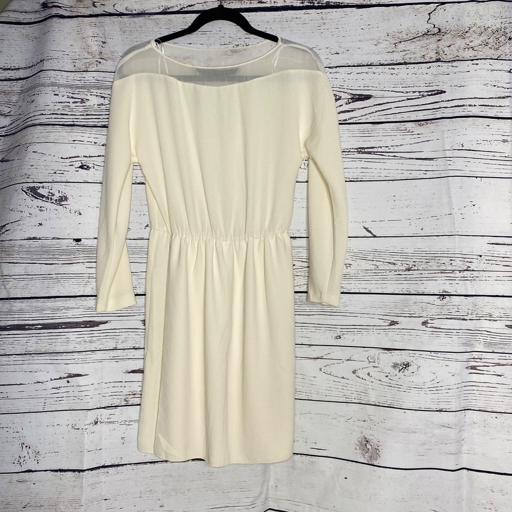 Zara‎ Dress Womens Small Blouson Ivory Boat Neck 3/4 Sleeve Crepe Knee Length